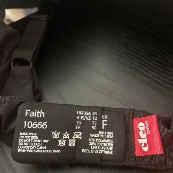 Cleo by Panache Faith Molded Plunge Underwire Bra Women's 10666 Size 34F Black - Picture 8 of 8